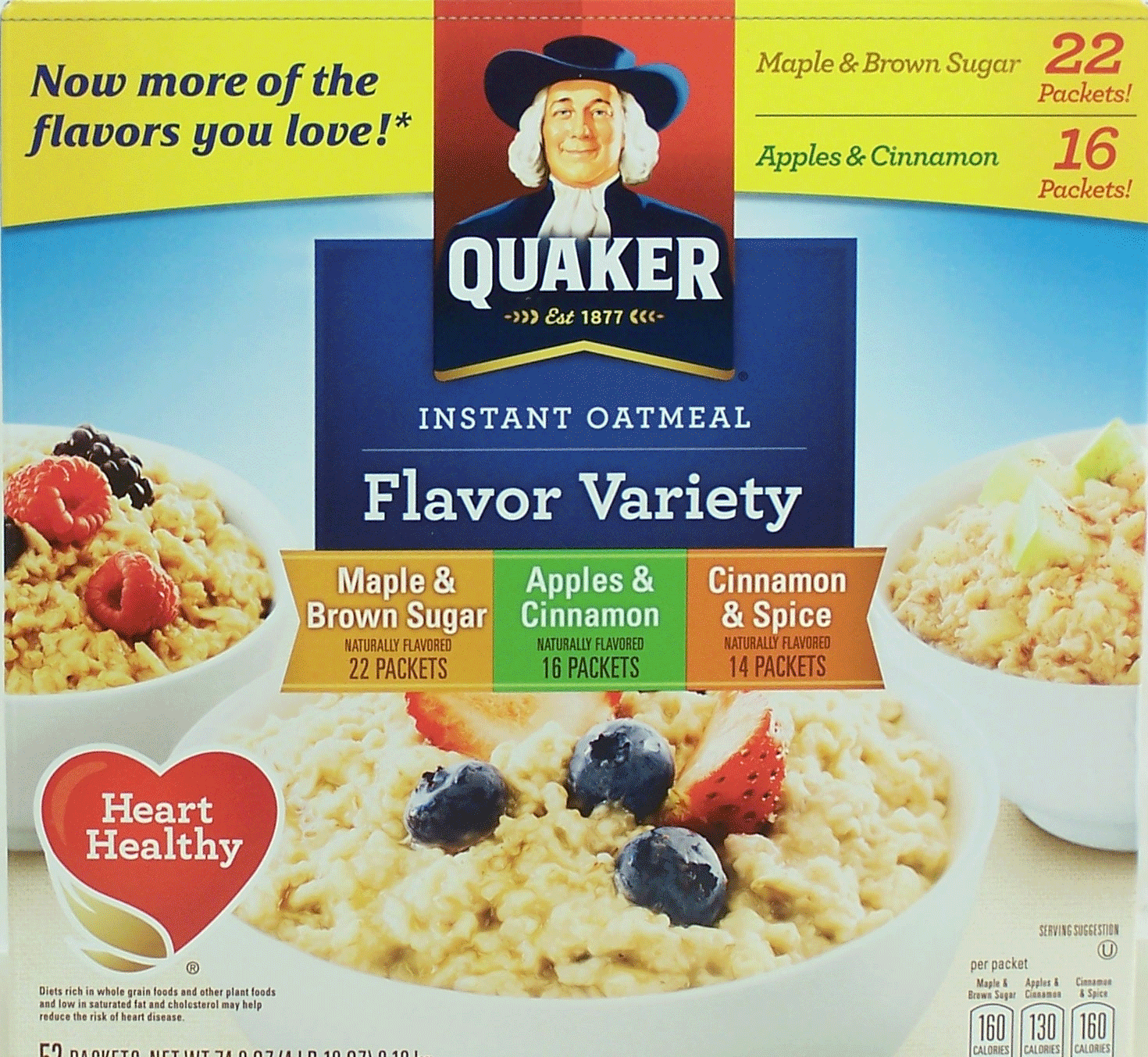 Quaker Flavor Variety maple & brown sugar; apples & cinnamon, cinnamon & spice instant oatmeal, 52-packs Full-Size Picture